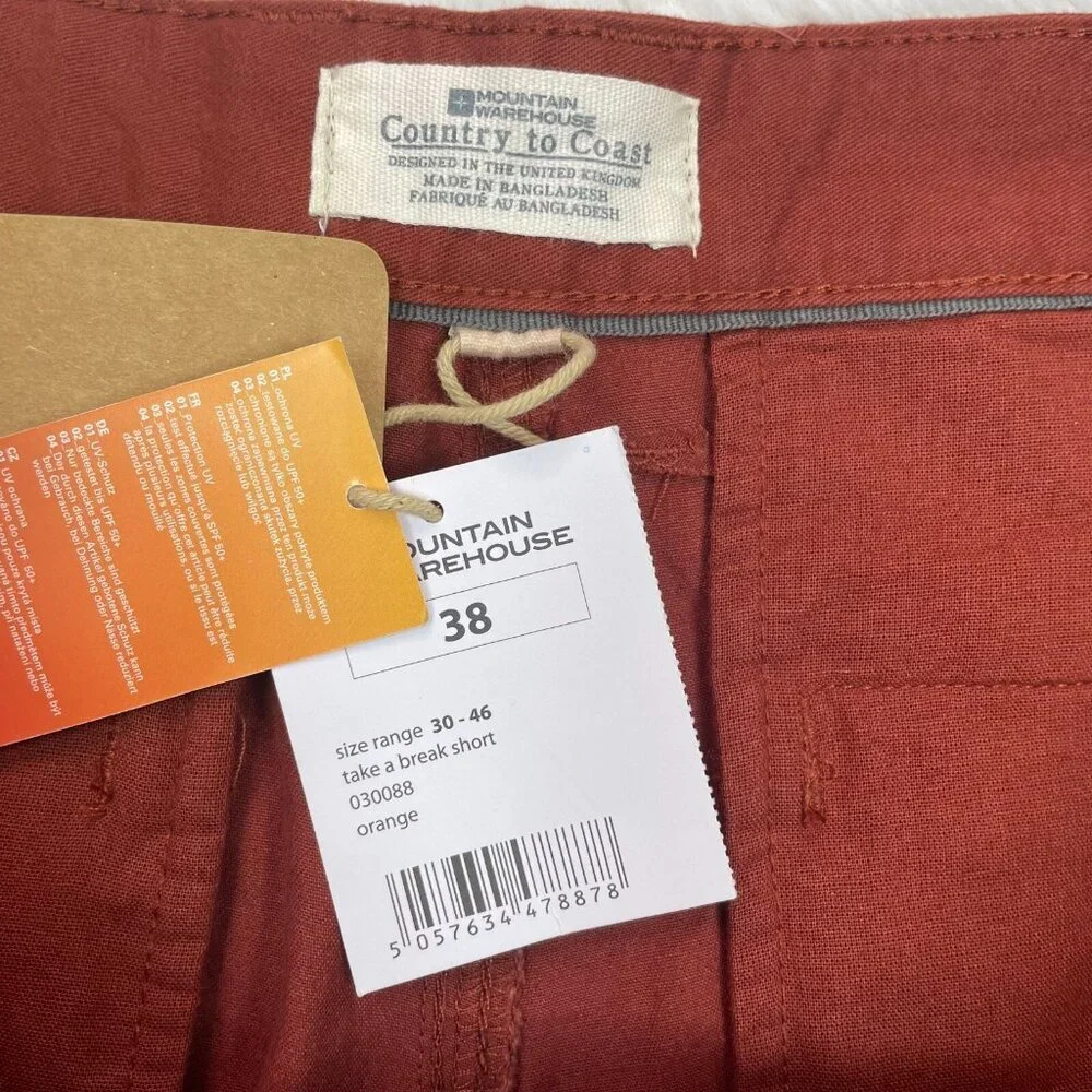 Mountain Warehouse Shorts 38 Take a Break Chino Burnt Orange Cotton Men's‎ NWT